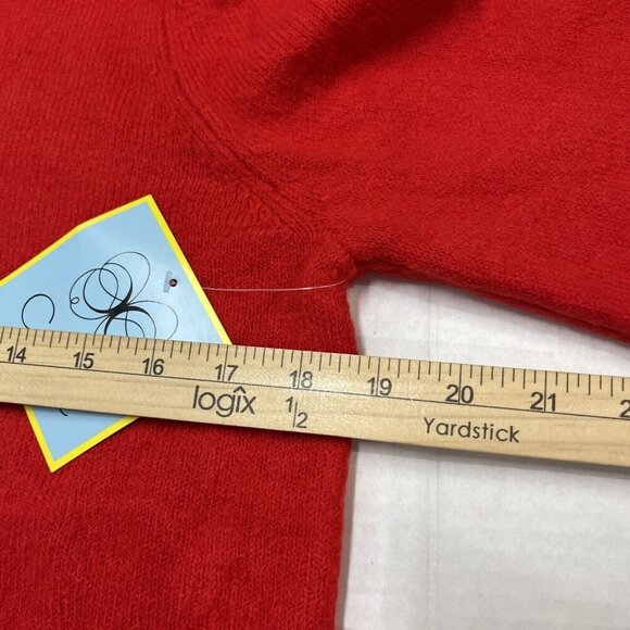 CeCe Womens Sweater Womens M Red Mock Neck Pearl Trim Puff Sleeve Christmas Soft - Picture 8 of 8